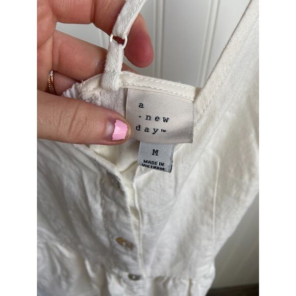 Target A New Day Linen Blend Sundress M White Spaghetti Strap Midi Button Front - Picture 4 of 7